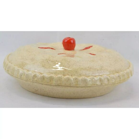 Ceramic Covered Cherry Pie Plate Dish Holder Keeper W/ Lid Vintage - Picture 1 of 3